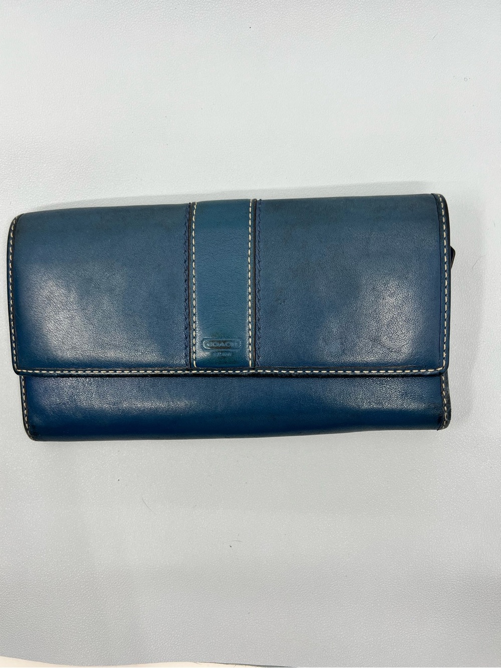Coach Y2K Hamilton Trifold Leather Clutch Wallet Organizer Blue and Pink